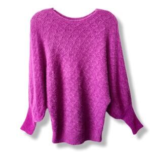 Women Oliver O Fluffy Pink Batwing Sweater Pullover Jumper M Cozy Warm Fuzzy NEW
